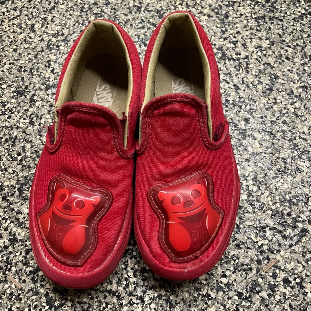 Vans Kids Red Slip-On Shoes with Gummy Bear Design